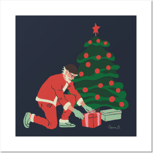 Hipster Christmas Santa by the Tree Posters and Art